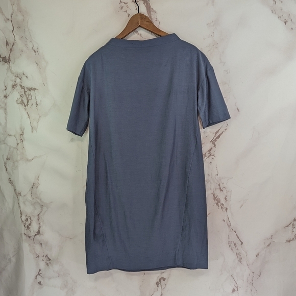 COS Dress Womens 4 Small Blue Shift Mock Neck Pockets Cupro Tunic Short Mini - Picture 5 of 11
